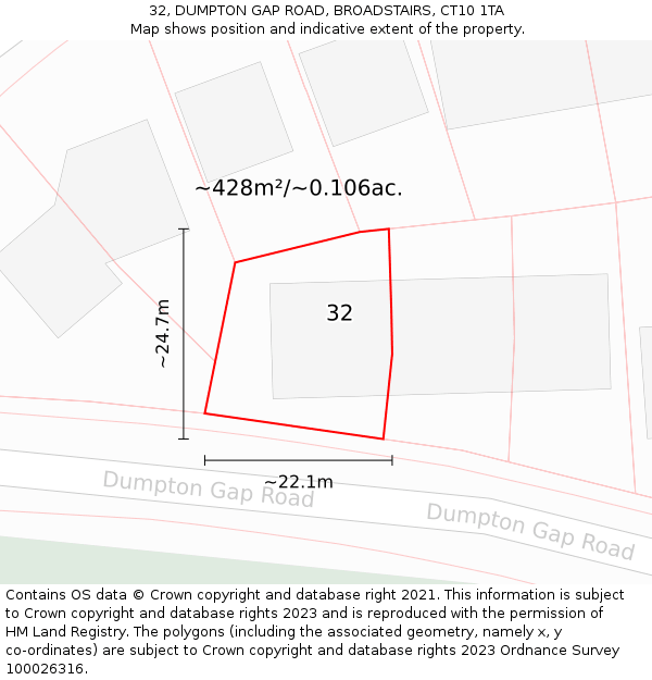 32, DUMPTON GAP ROAD, BROADSTAIRS, CT10 1TA: Plot and title map