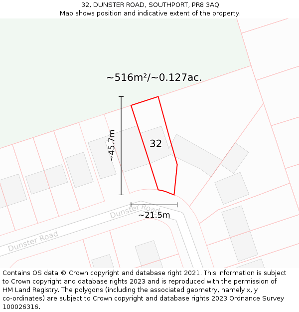 32, DUNSTER ROAD, SOUTHPORT, PR8 3AQ: Plot and title map