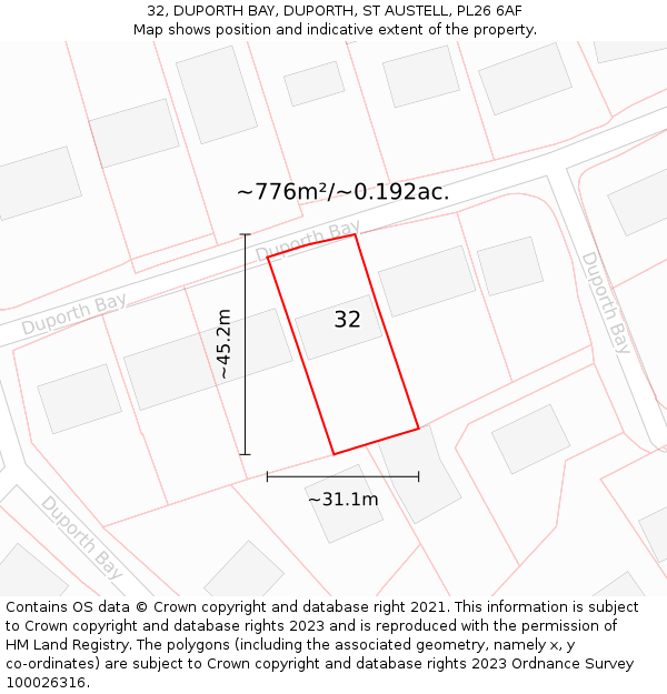 32, DUPORTH BAY, DUPORTH, ST AUSTELL, PL26 6AF: Plot and title map