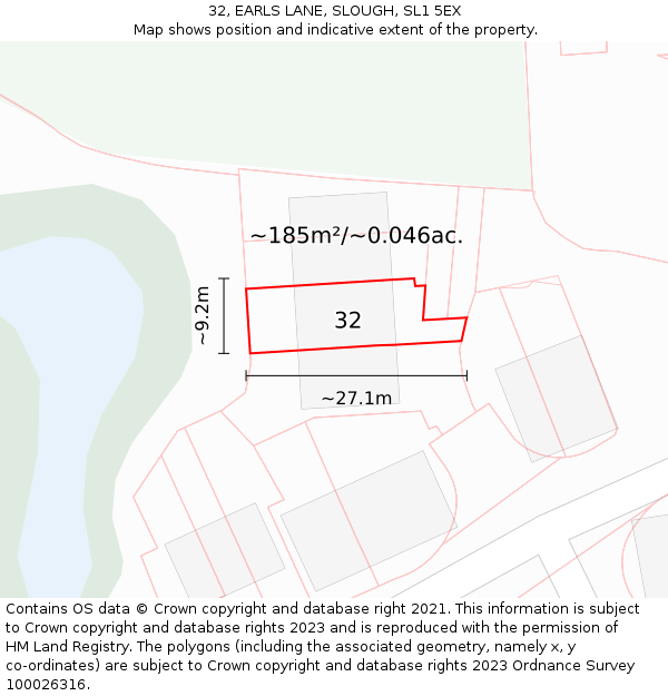 32, EARLS LANE, SLOUGH, SL1 5EX: Plot and title map