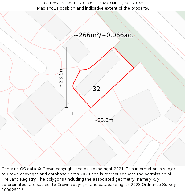 32, EAST STRATTON CLOSE, BRACKNELL, RG12 0XY: Plot and title map