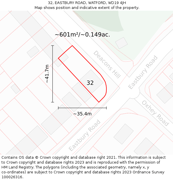 32, EASTBURY ROAD, WATFORD, WD19 4JH: Plot and title map