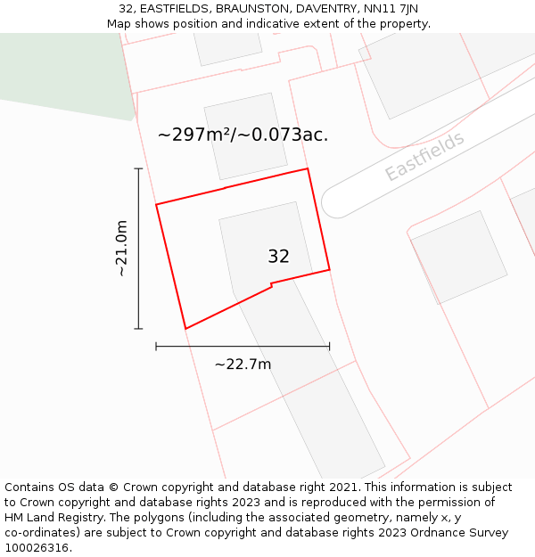 32, EASTFIELDS, BRAUNSTON, DAVENTRY, NN11 7JN: Plot and title map