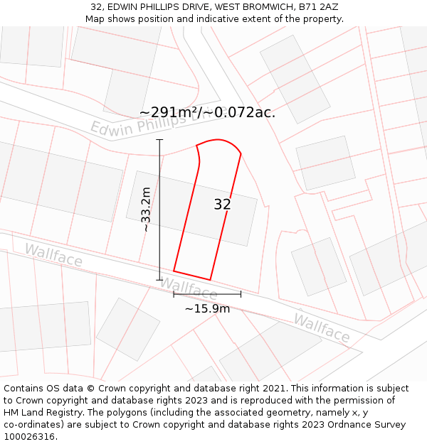 32, EDWIN PHILLIPS DRIVE, WEST BROMWICH, B71 2AZ: Plot and title map