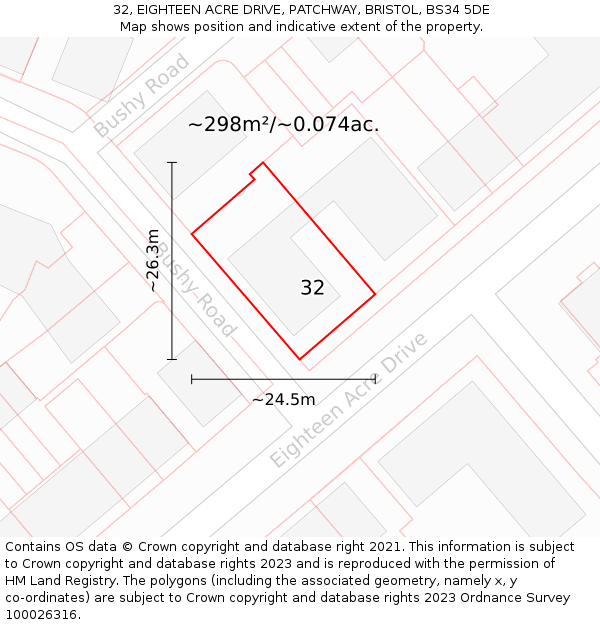 32, EIGHTEEN ACRE DRIVE, PATCHWAY, BRISTOL, BS34 5DE: Plot and title map