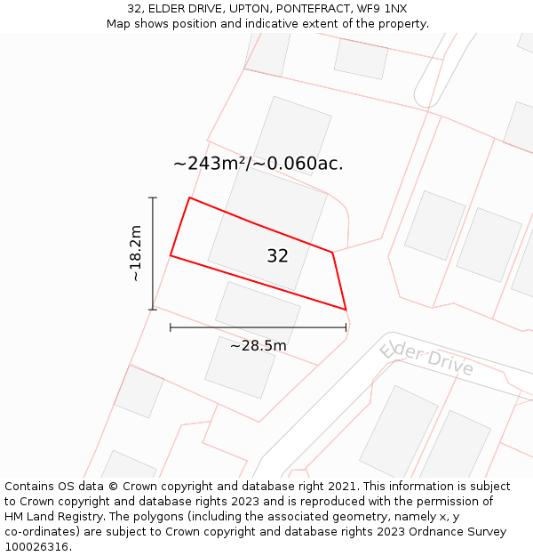 32, ELDER DRIVE, UPTON, PONTEFRACT, WF9 1NX: Plot and title map