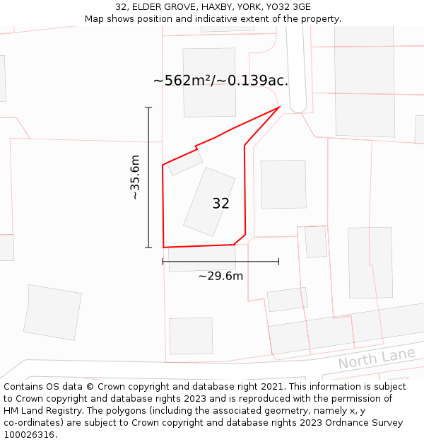 32, ELDER GROVE, HAXBY, YORK, YO32 3GE: Plot and title map