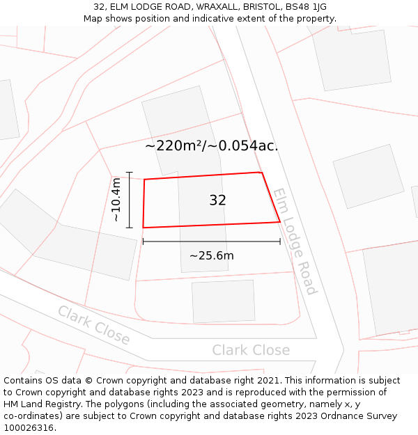 32, ELM LODGE ROAD, WRAXALL, BRISTOL, BS48 1JG: Plot and title map