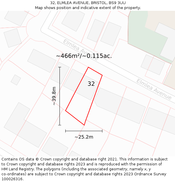 32, ELMLEA AVENUE, BRISTOL, BS9 3UU: Plot and title map