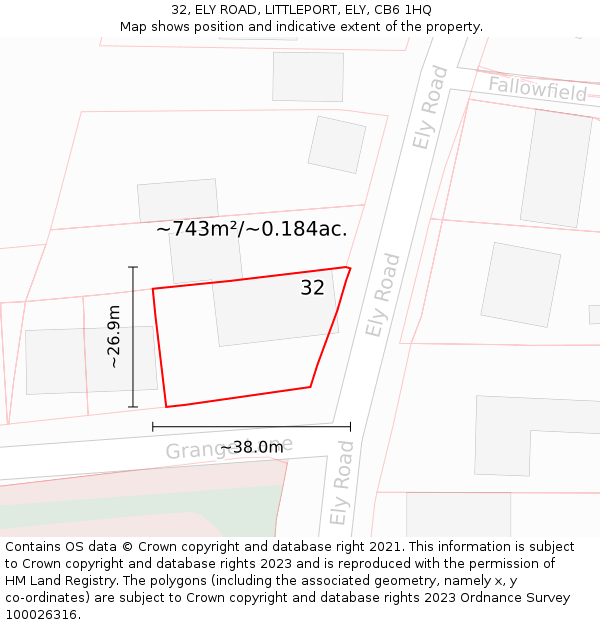 32, ELY ROAD, LITTLEPORT, ELY, CB6 1HQ: Plot and title map