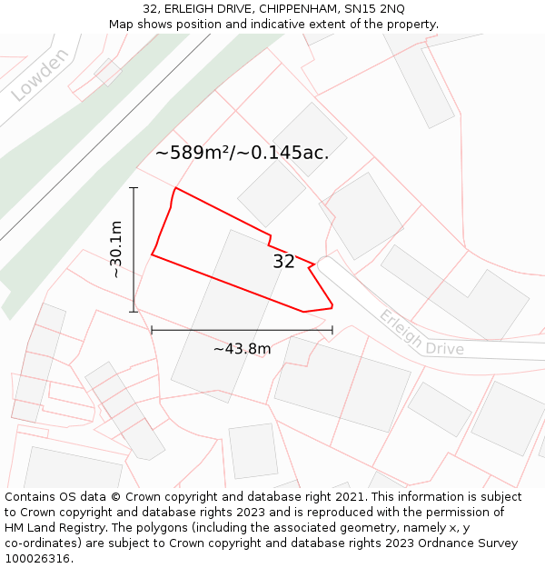 32, ERLEIGH DRIVE, CHIPPENHAM, SN15 2NQ: Plot and title map