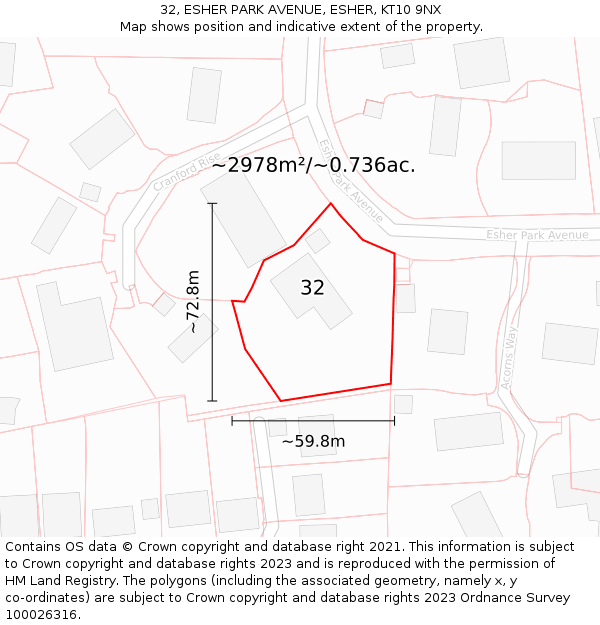 32, ESHER PARK AVENUE, ESHER, KT10 9NX: Plot and title map