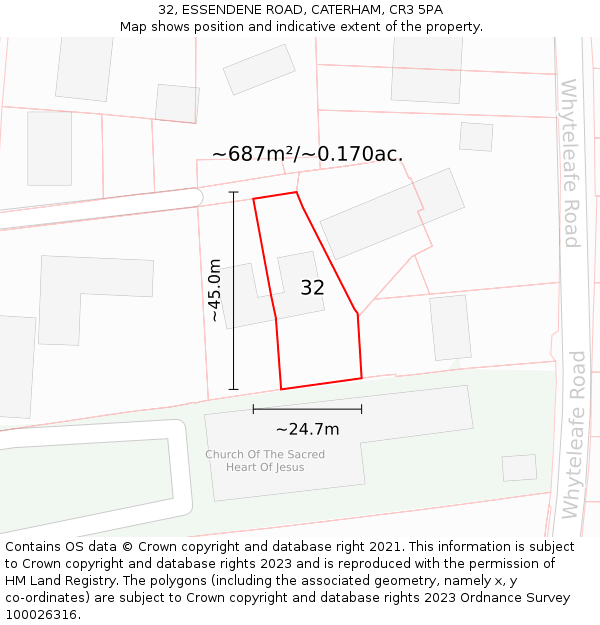 32, ESSENDENE ROAD, CATERHAM, CR3 5PA: Plot and title map