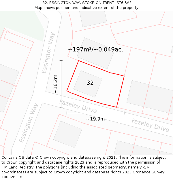 32, ESSINGTON WAY, STOKE-ON-TRENT, ST6 5AF: Plot and title map