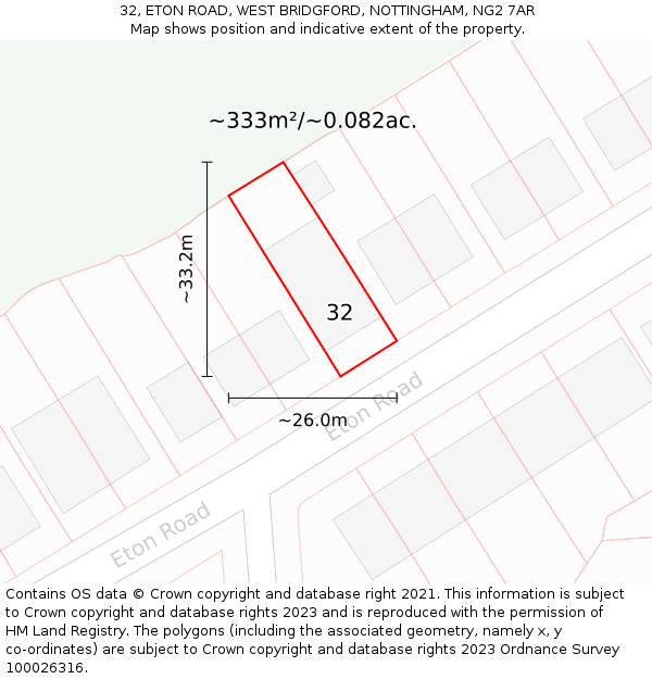 32, ETON ROAD, WEST BRIDGFORD, NOTTINGHAM, NG2 7AR: Plot and title map