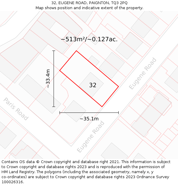 32, EUGENE ROAD, PAIGNTON, TQ3 2PQ: Plot and title map