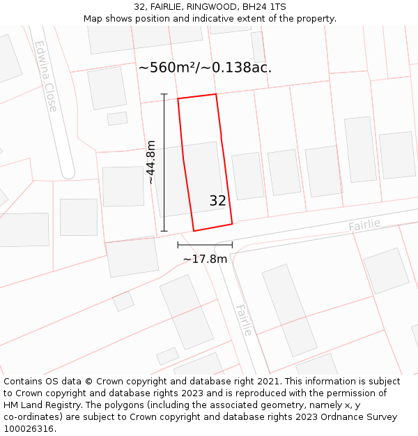 32, FAIRLIE, RINGWOOD, BH24 1TS: Plot and title map