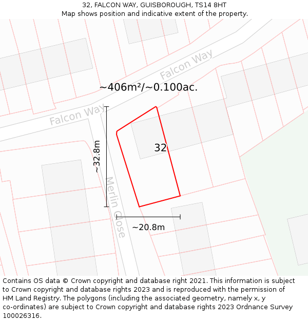32, FALCON WAY, GUISBOROUGH, TS14 8HT: Plot and title map