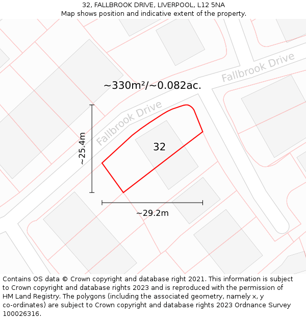 32, FALLBROOK DRIVE, LIVERPOOL, L12 5NA: Plot and title map