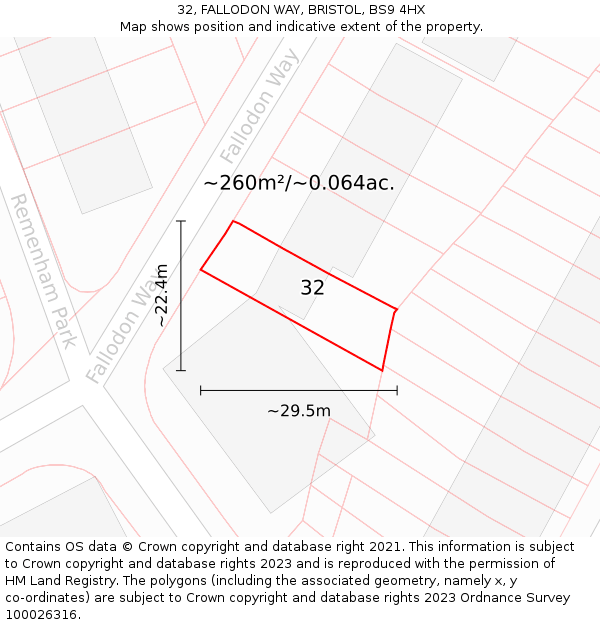 32, FALLODON WAY, BRISTOL, BS9 4HX: Plot and title map