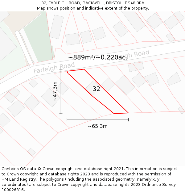 32, FARLEIGH ROAD, BACKWELL, BRISTOL, BS48 3PA: Plot and title map