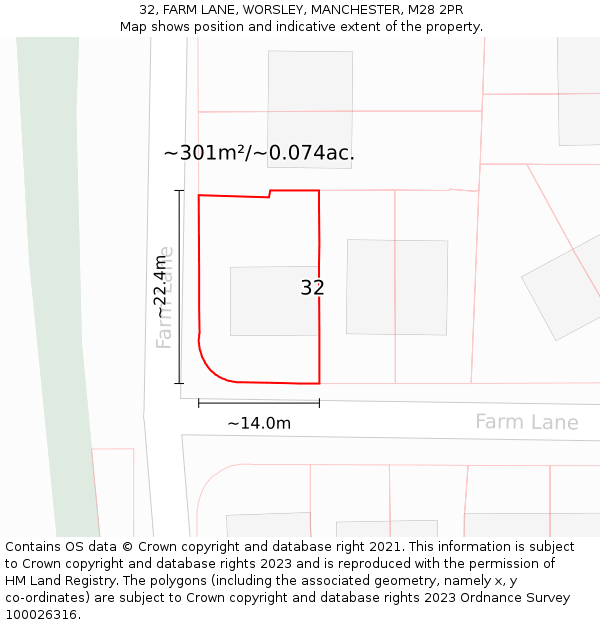 32, FARM LANE, WORSLEY, MANCHESTER, M28 2PR: Plot and title map