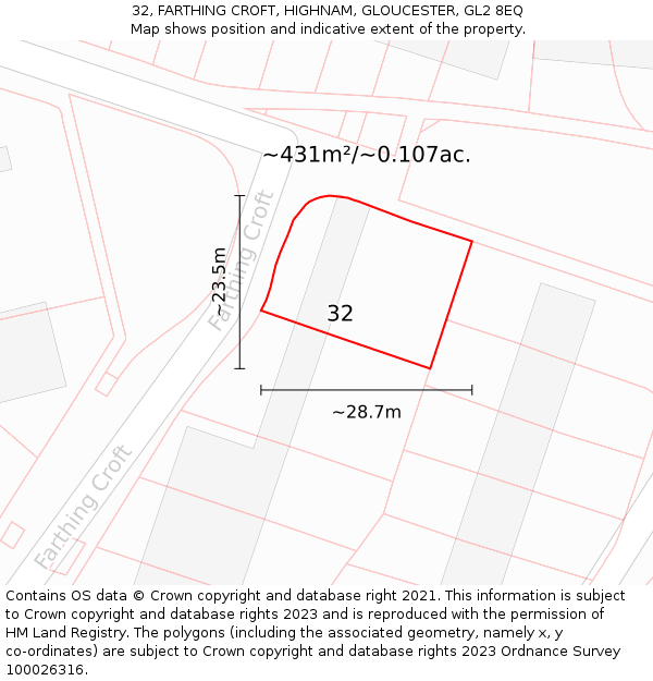 32, FARTHING CROFT, HIGHNAM, GLOUCESTER, GL2 8EQ: Plot and title map