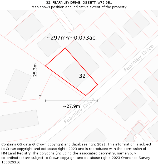 32, FEARNLEY DRIVE, OSSETT, WF5 9EU: Plot and title map