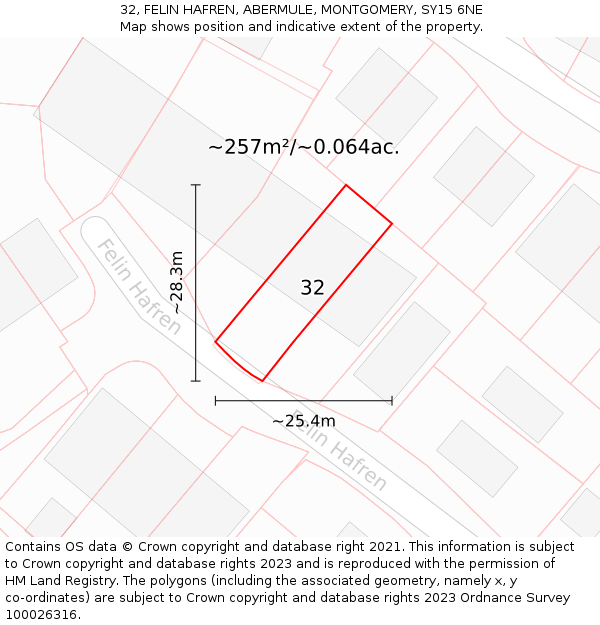 32, FELIN HAFREN, ABERMULE, MONTGOMERY, SY15 6NE: Plot and title map