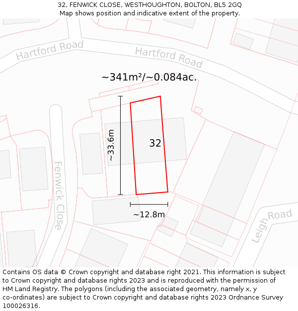 32, FENWICK CLOSE, WESTHOUGHTON, BOLTON, BL5 2GQ: Plot and title map