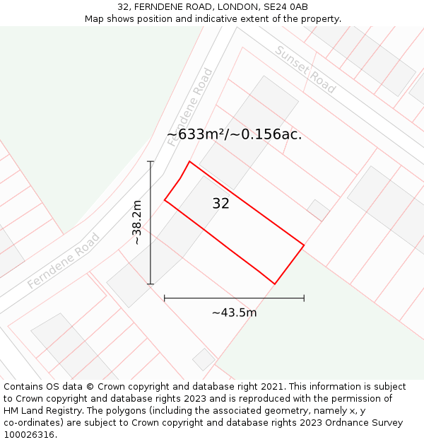 32, FERNDENE ROAD, LONDON, SE24 0AB: Plot and title map