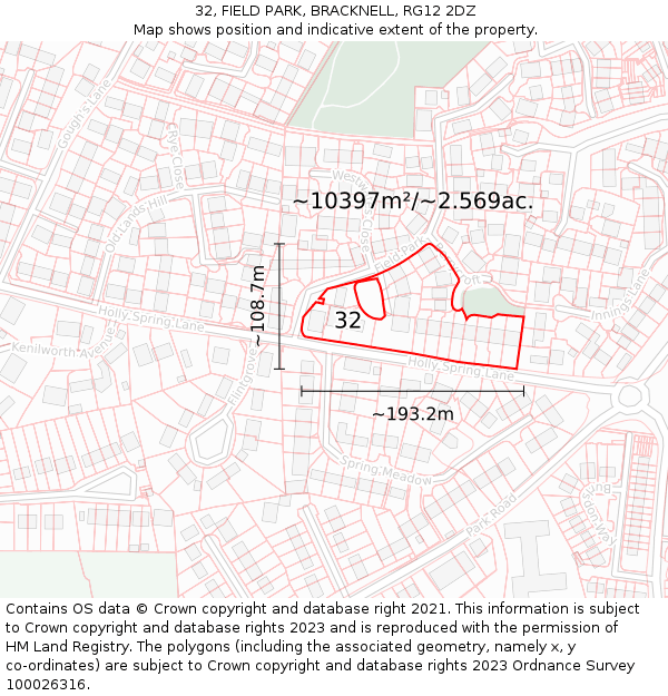 32, FIELD PARK, BRACKNELL, RG12 2DZ: Plot and title map