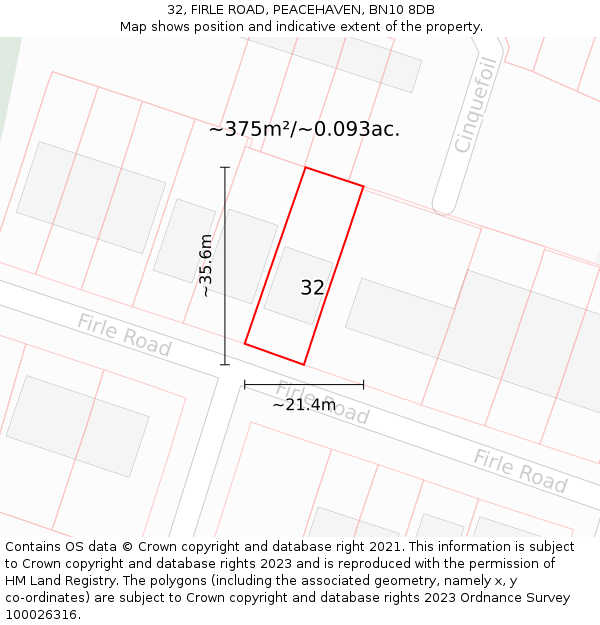 32, FIRLE ROAD, PEACEHAVEN, BN10 8DB: Plot and title map