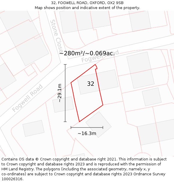 32, FOGWELL ROAD, OXFORD, OX2 9SB: Plot and title map