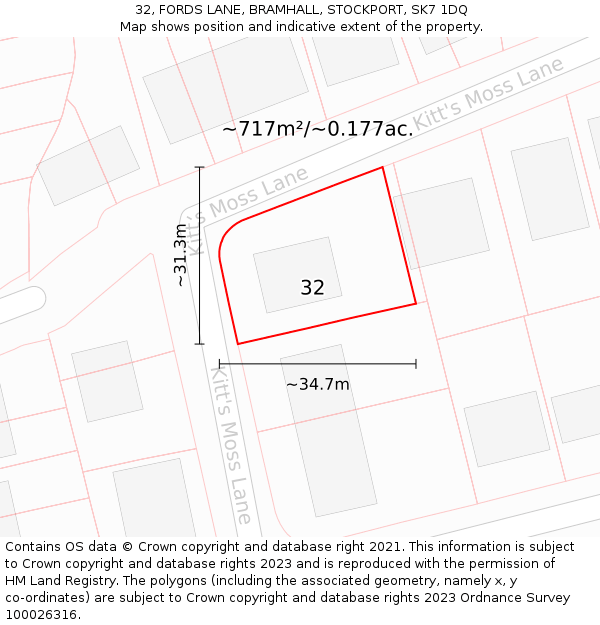 32, FORDS LANE, BRAMHALL, STOCKPORT, SK7 1DQ: Plot and title map