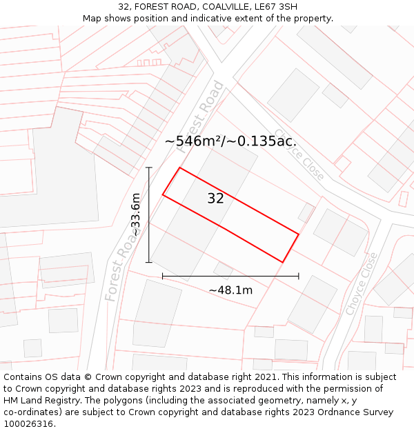 32, FOREST ROAD, COALVILLE, LE67 3SH: Plot and title map