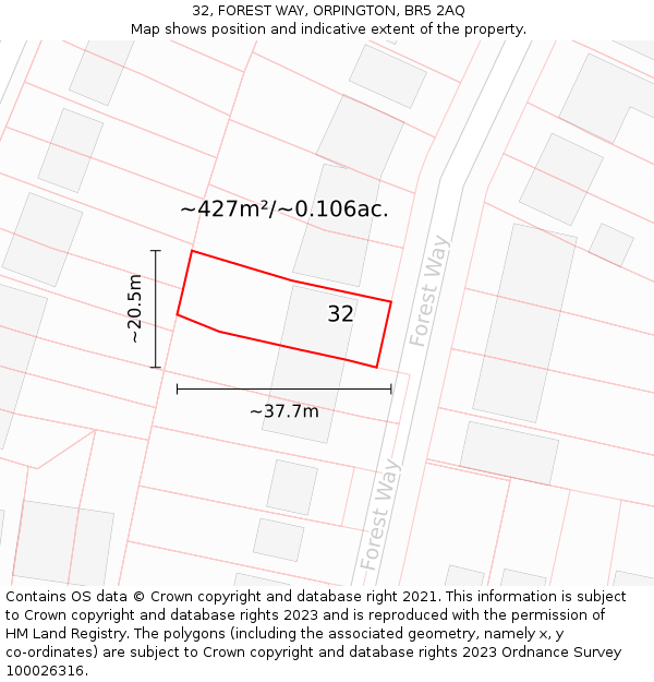 32, FOREST WAY, ORPINGTON, BR5 2AQ: Plot and title map