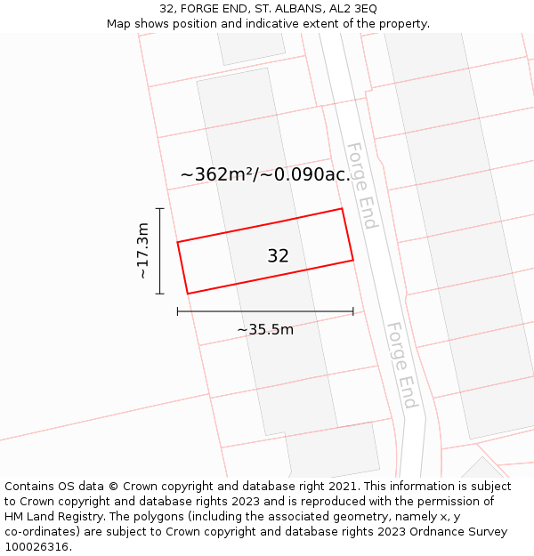 32, FORGE END, ST. ALBANS, AL2 3EQ: Plot and title map