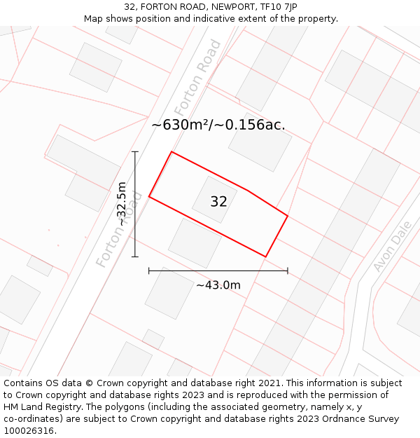 32, FORTON ROAD, NEWPORT, TF10 7JP: Plot and title map