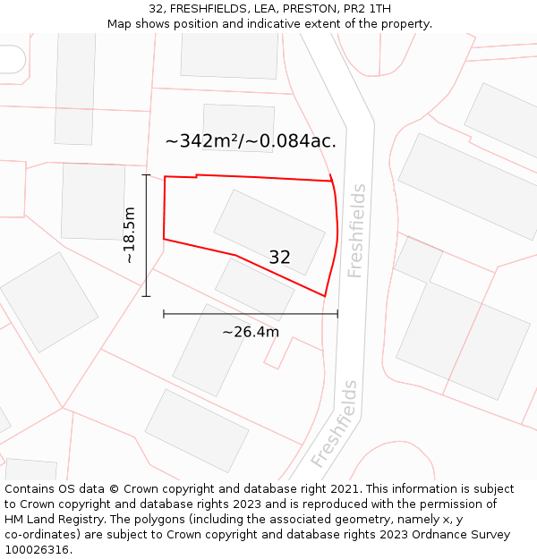 32, FRESHFIELDS, LEA, PRESTON, PR2 1TH: Plot and title map