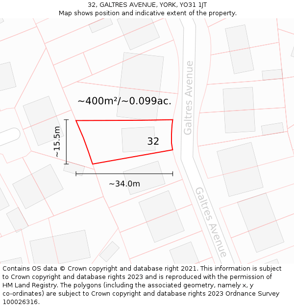 32, GALTRES AVENUE, YORK, YO31 1JT: Plot and title map