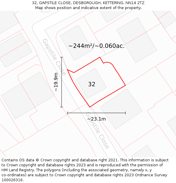 32, GAPSTILE CLOSE, DESBOROUGH, KETTERING, NN14 2TZ: Plot and title map