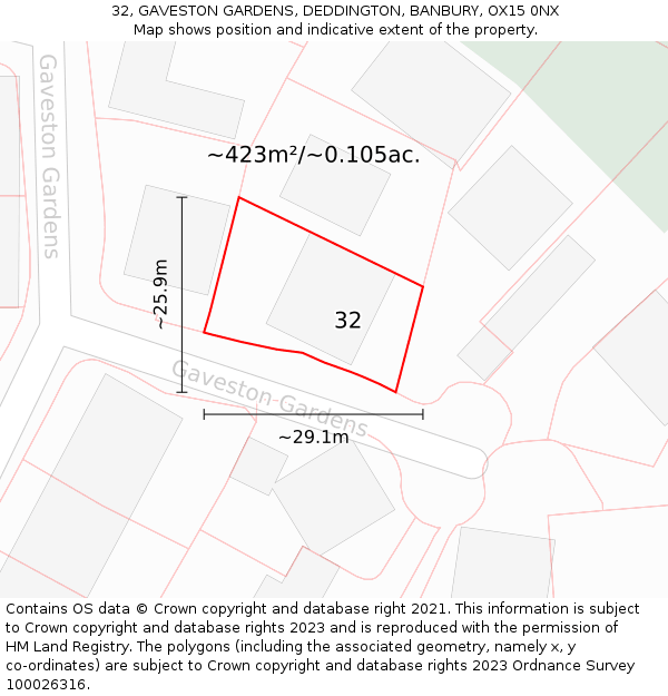 32, GAVESTON GARDENS, DEDDINGTON, BANBURY, OX15 0NX: Plot and title map