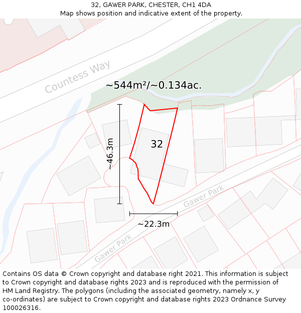 32, GAWER PARK, CHESTER, CH1 4DA: Plot and title map