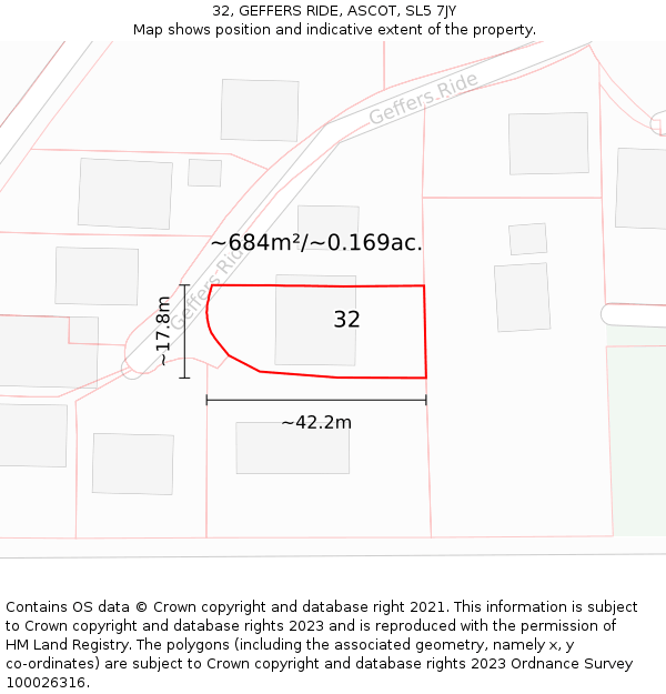 32, GEFFERS RIDE, ASCOT, SL5 7JY: Plot and title map