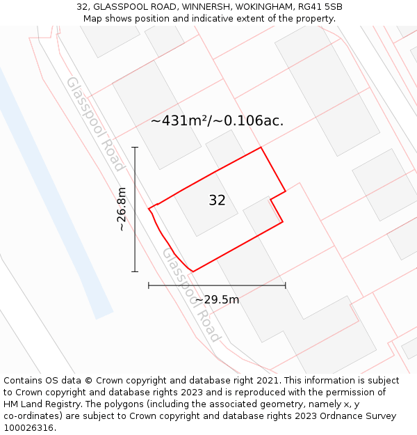 32, GLASSPOOL ROAD, WINNERSH, WOKINGHAM, RG41 5SB: Plot and title map