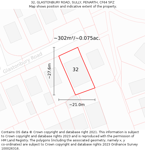 32, GLASTONBURY ROAD, SULLY, PENARTH, CF64 5PZ: Plot and title map