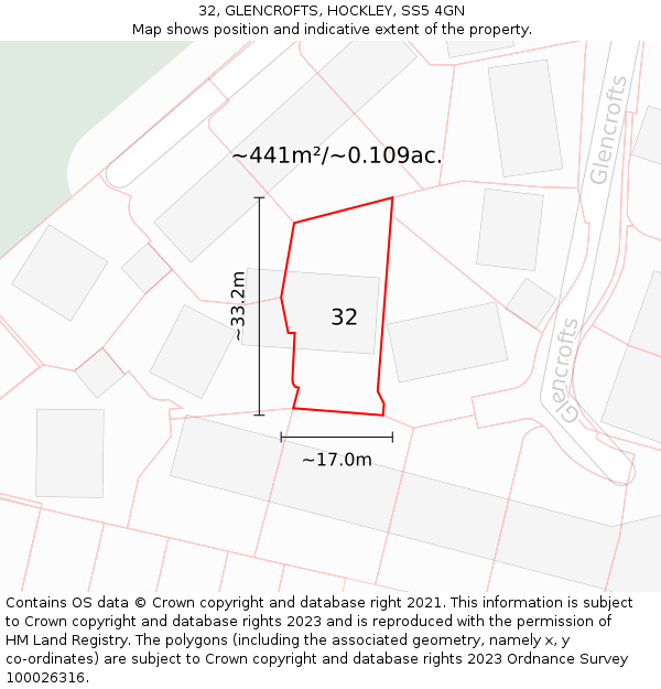 32, GLENCROFTS, HOCKLEY, SS5 4GN: Plot and title map