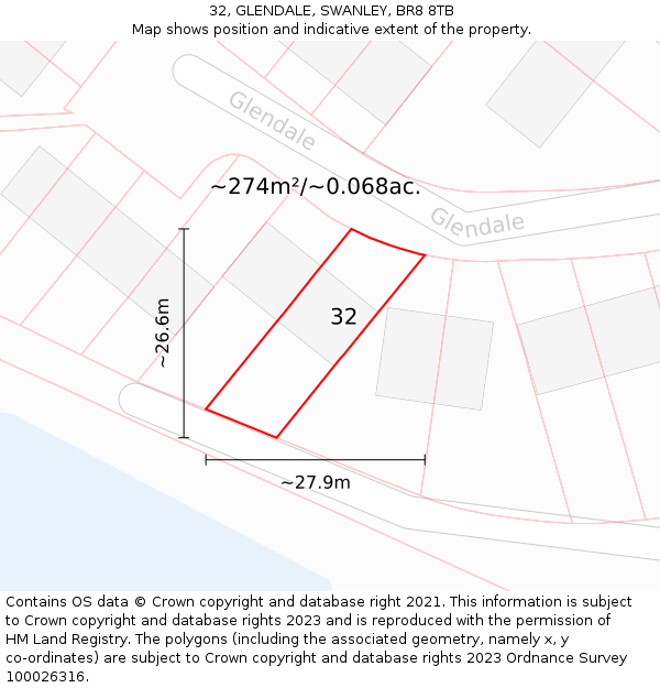32, GLENDALE, SWANLEY, BR8 8TB: Plot and title map