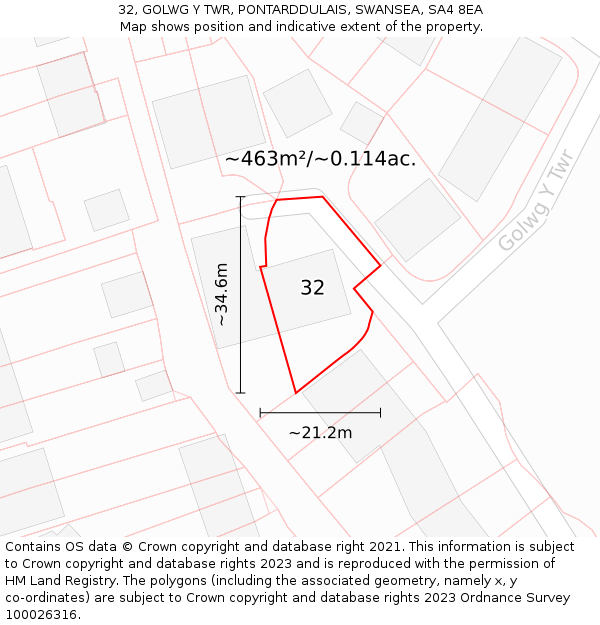 32, GOLWG Y TWR, PONTARDDULAIS, SWANSEA, SA4 8EA: Plot and title map